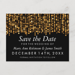 Elegant Save The Date Modern Gold Lights Announcement Postcard