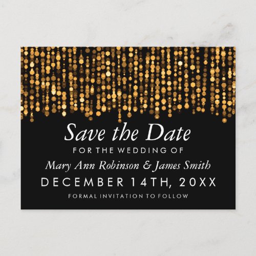 Elegant Save The Date Modern Gold Lights Announcement Postcard