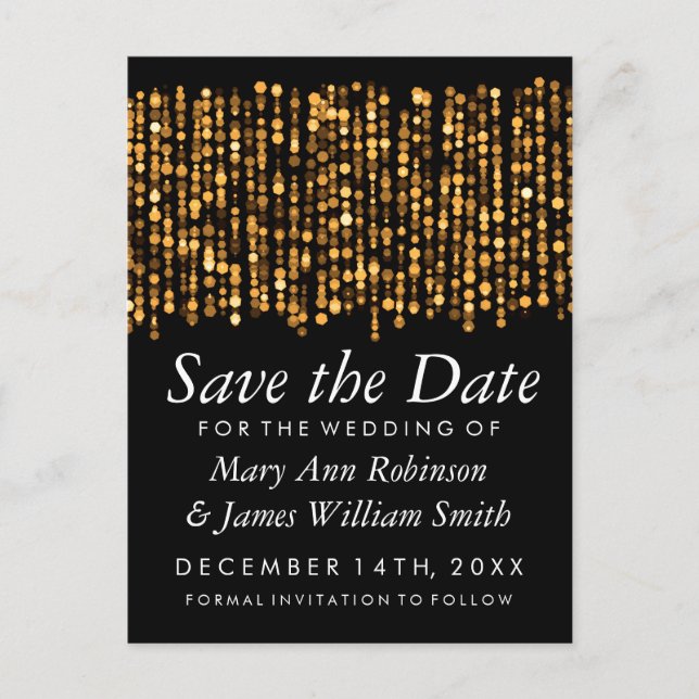 Elegant Save The Date Modern Gold Lights Announcement Postcard (Front)