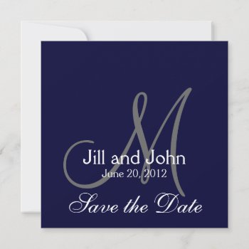 Elegant Save The Date Navy Wedding Announcement by MonogramGalleryGifts at Zazzle