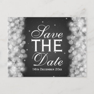 Elegant Save The Date Party Sparkle Black Announcement Postcard