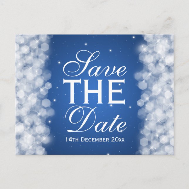 Elegant Save The Date Party Sparkle Blue Announcement Postcard (Front)