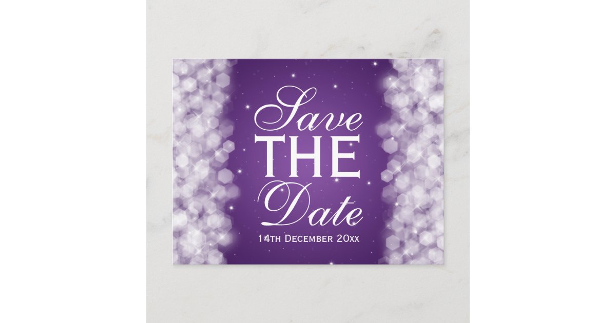 Elegant Save The Date Party Sparkle Purple Announcement Postcard
