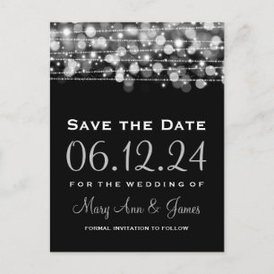 Elegant Save The Date Party Sparkles Silver Announcement Postcard