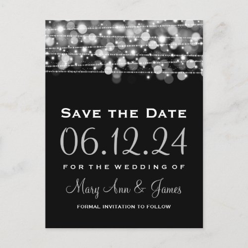 Elegant Save The Date Party Sparkles Silver Announcement Postcard