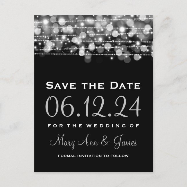 Elegant Save The Date Party Sparkles Silver Announcement Postcard (Front)