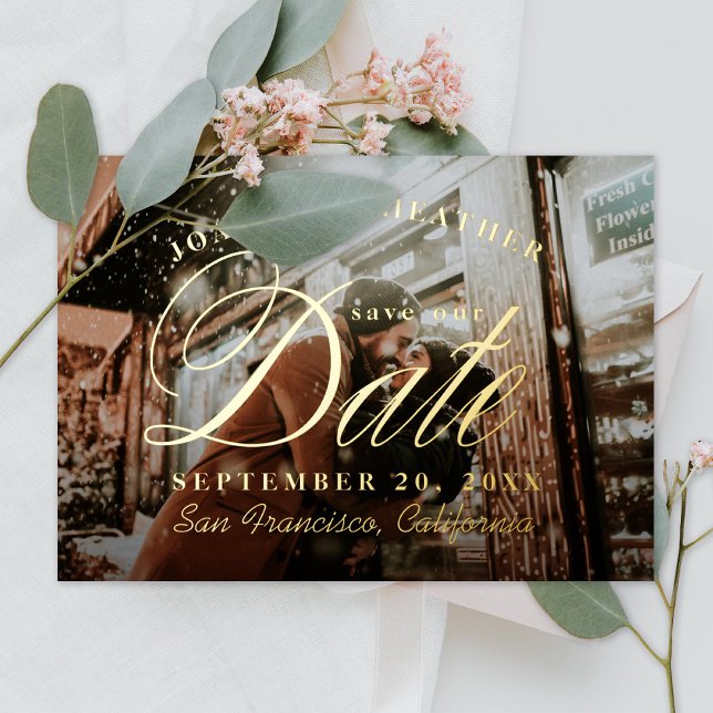 Elegant Save the Date Photo Gold Foil Invitation (Creator Uploaded)