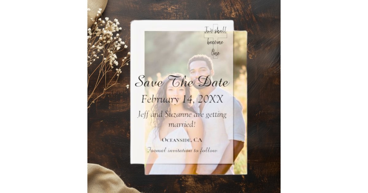 Elegant Save The Date Photo Overlay Christian Vellum Invitations | Zazzle