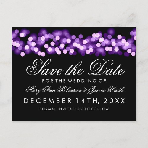 Elegant Save The Date Purple Hollywood Glam Announcement Postcard