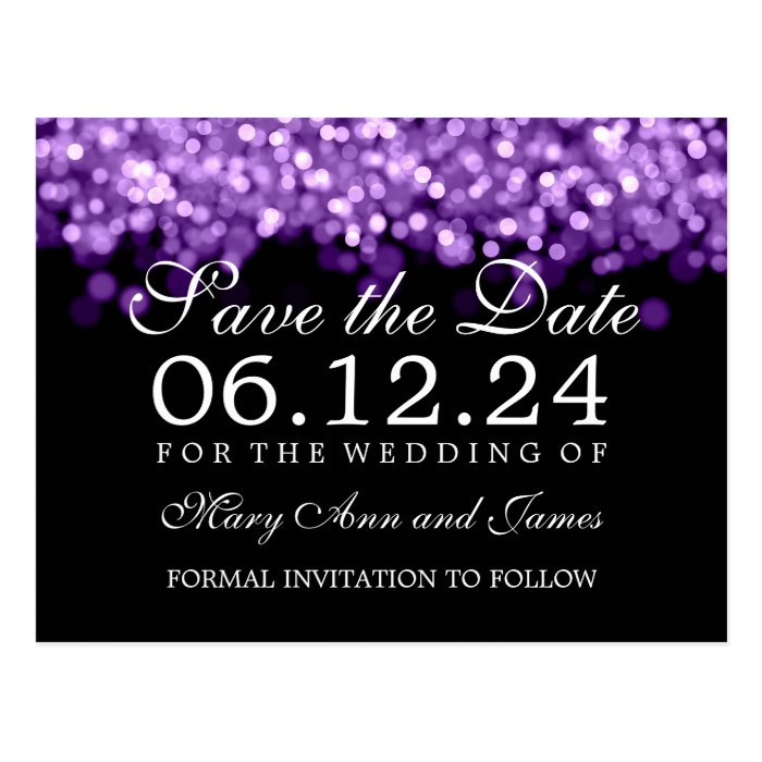 Elegant Save The Date Purple Lights Postcards