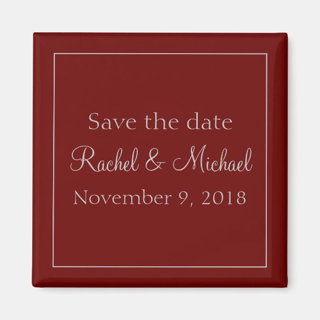Elegant Save the Date Red and Gray Magnet (Front)