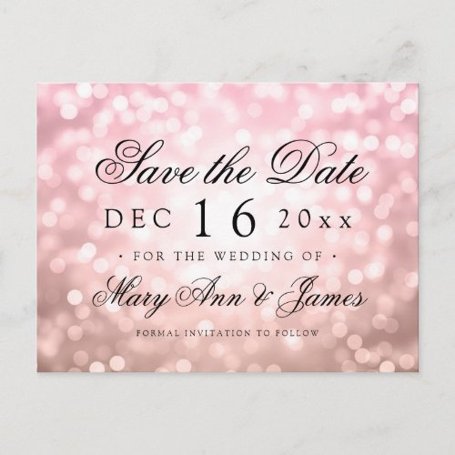 Elegant Save The Date Rose Blush Pink Lights Announcement Postcard