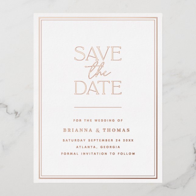 Elegant Save The Date Rose Gold Foil Invitation Postcard (Front)