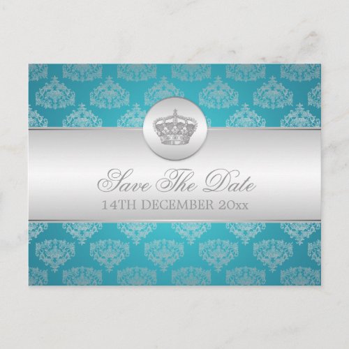 Elegant Save The Date Royal Crown Blue Announcement Postcard