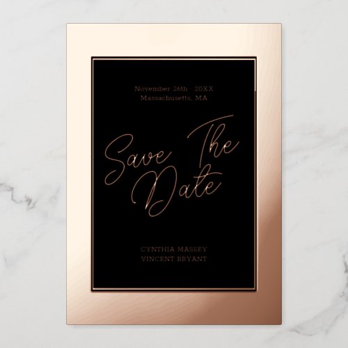 Elegant save the date script minimalist rose gold foil invitation
