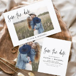 Elegant Save the Date Script Photo Minimalist<br><div class="desc">Wedding Save the Date Cards that have a photo on the front and back. The Save the Date cards contain a modern hand lettered cursive script typography that are elegant,  simple and modern to use after you minimalist simple wedding day celebration.</div>