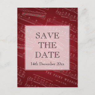 Elegant Save The Date Sheet Music Red Announcement Postcard