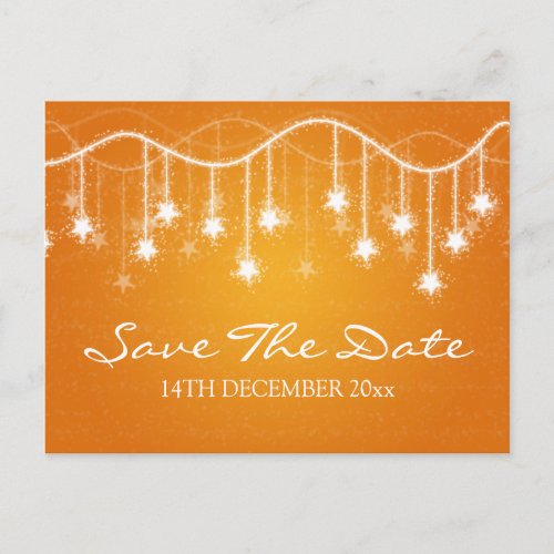 Elegant Save The Date Shimmering Stars Orange Announcement Postcard
