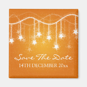 Elegant Save The Date Shimmering Stars Orange Magnet