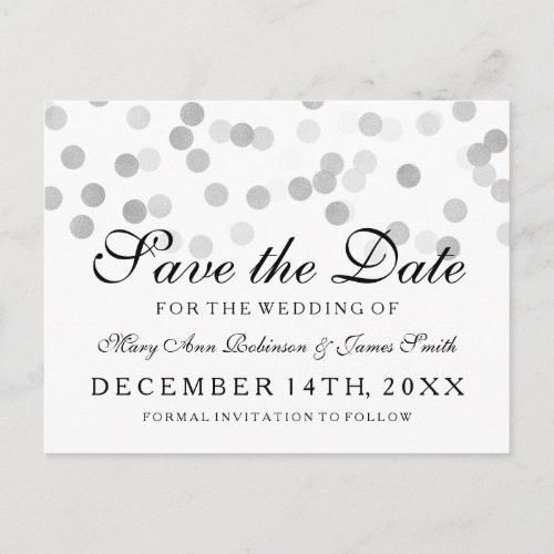 Elegant Save The Date Silver Foil Glitter Lights Announcement Postcard