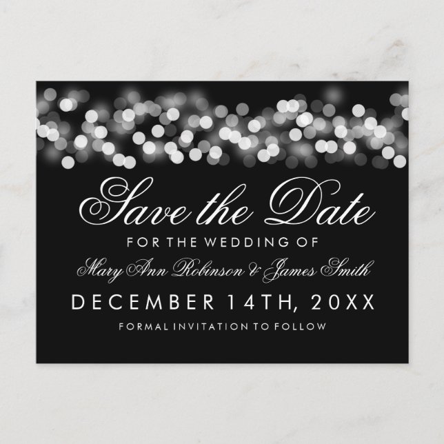 Elegant Save The Date Silver Hollywood Glam Announcement Postcard (Front)
