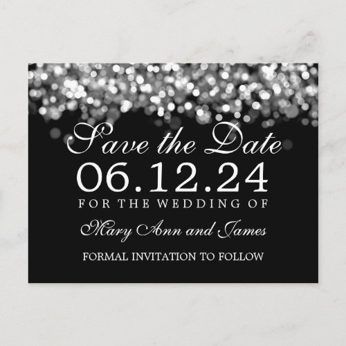 Elegant Save The Date Silver Lights Announcement Postcard