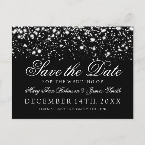 Elegant Save The Date Silver Midnight Glam Announcement Postcard
