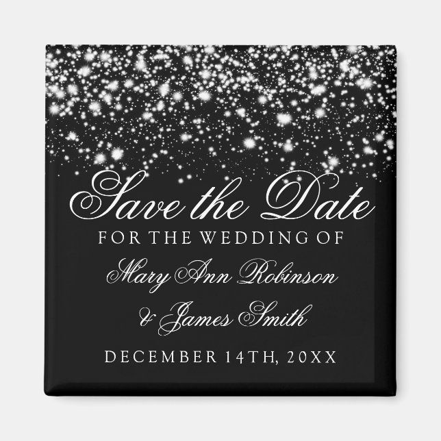 Elegant Save The Date Silver Midnight Glam Magnet (Front)
