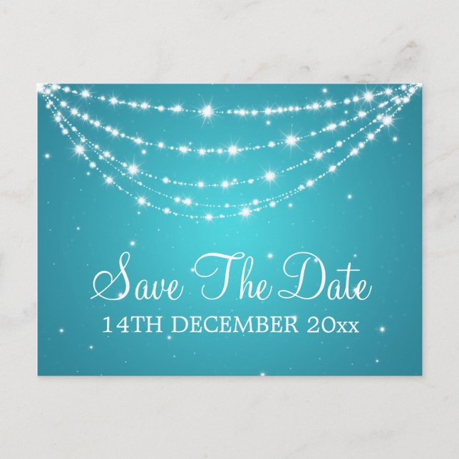 Elegant Save The Date Sparkling Chain Blue Announcement Postcard (Front)