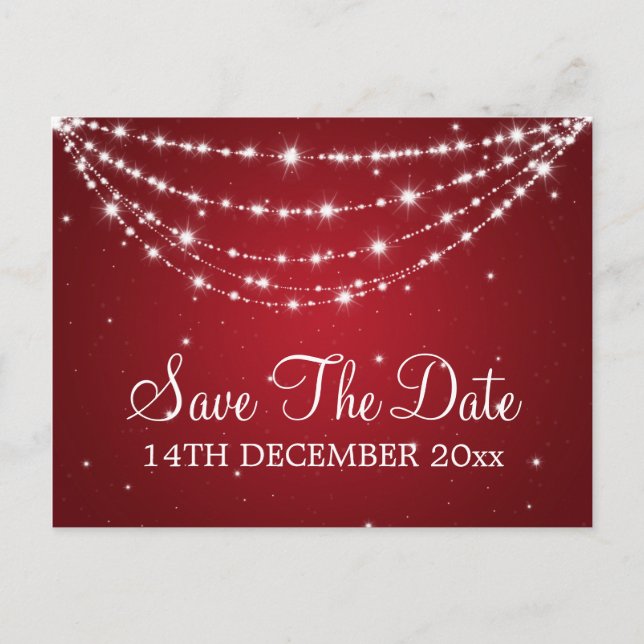 Elegant Save The Date Sparkling Chain Red Announcement Postcard (Front)