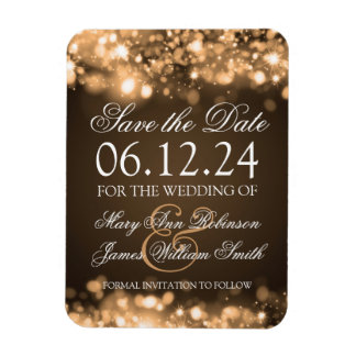 Save The Date Magnets Zazzle Elegant Save The Date Sparkling Lights Gold Magnet
