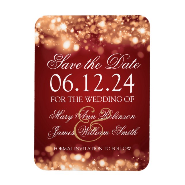 Elegant Save The Date Sparkling Lights Gold Magnet (Vertical)