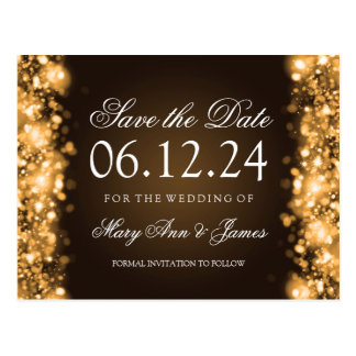 New Years Eve Wedding Postcards Zazzle Elegant Save The Date Sparkling Lights Gold Postcard