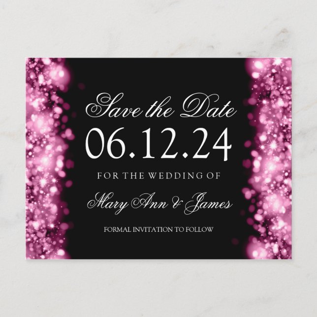 Elegant Save The Date Sparkling Lights Pink Announcement Postcard (Front)