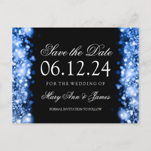 Elegant Save The Date Sparkling Lights Sapphire Announcement Postcard