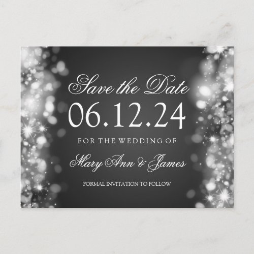 Elegant Save The Date Sparkling Lights Silver Announcement Postcard