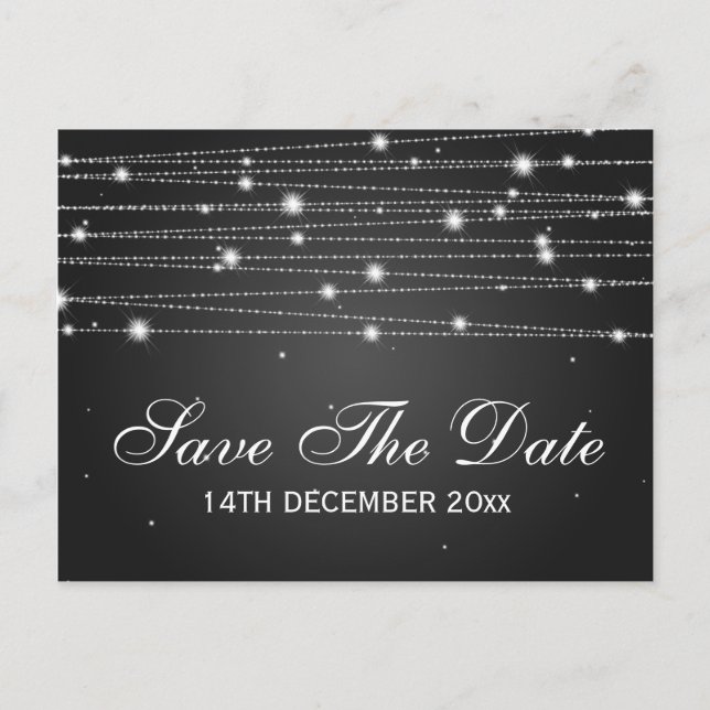 Elegant Save The Date Sparkling Lines Black Announcement Postcard (Front)