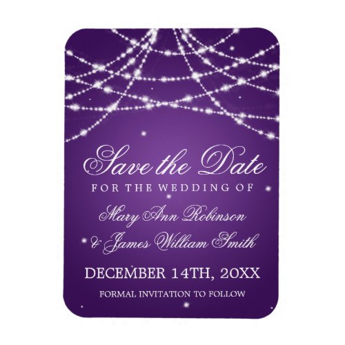 Elegant Save The Date Sparkling String Purple Magnet