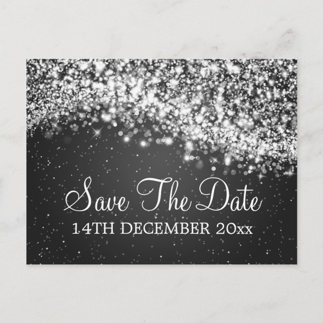 Elegant Save The Date Sparkling Wave Black Announcement Postcard (Front)