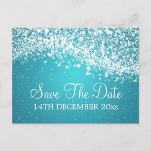 Elegant Save The Date Sparkling Wave Blue Announcement Postcard