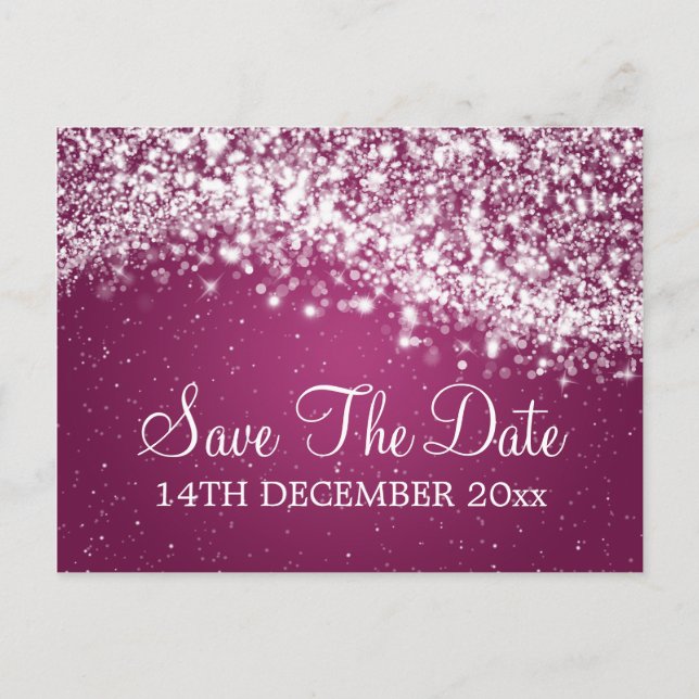Elegant Save The Date Sparkling Wave Plum Announcement Postcard (Front)