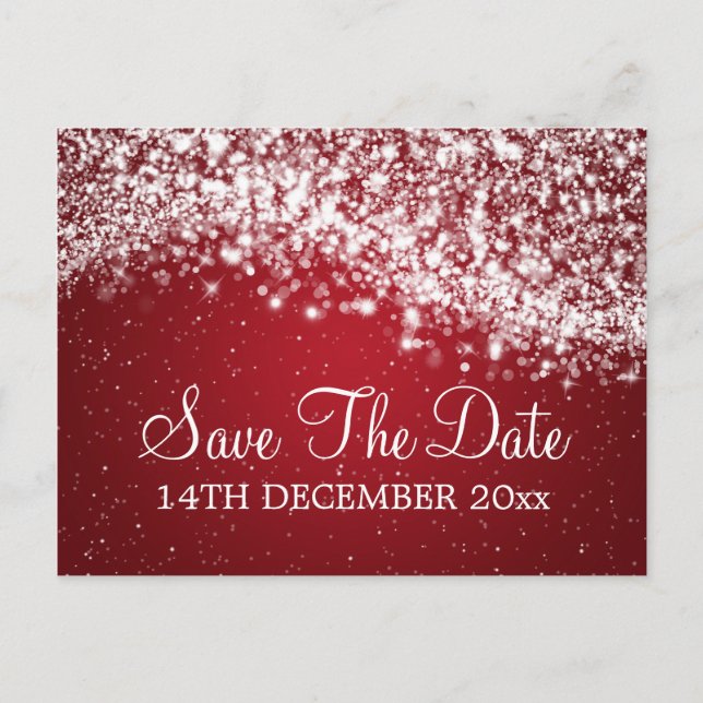 Elegant Save The Date Sparkling Wave Red Announcement Postcard (Front)