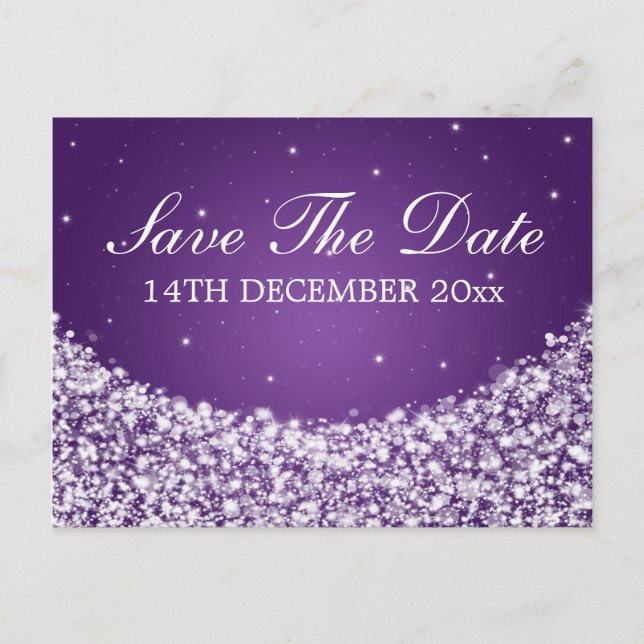 Elegant Save The Date Star Sparkle Purple Announcement Postcard (Front)