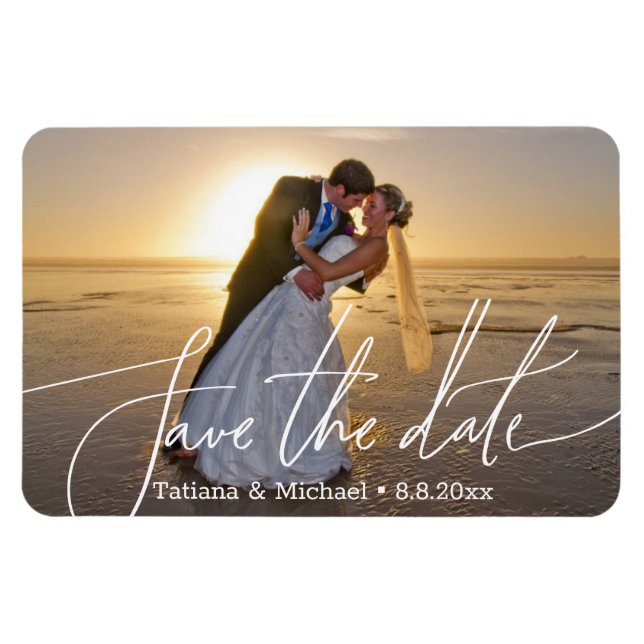 elegant save the date stylish script photo wedding magnet (Horizontal)
