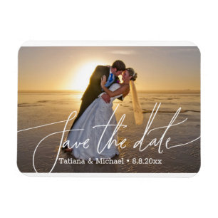 elegant save the date stylish script photo wedding magnet