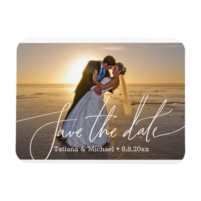elegant save the date stylish script photo wedding magnet (Horizontal)