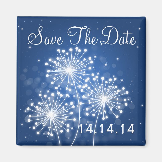 Elegant Save The Date Summer Sparkle Sapphire Blue Magnet (Front)
