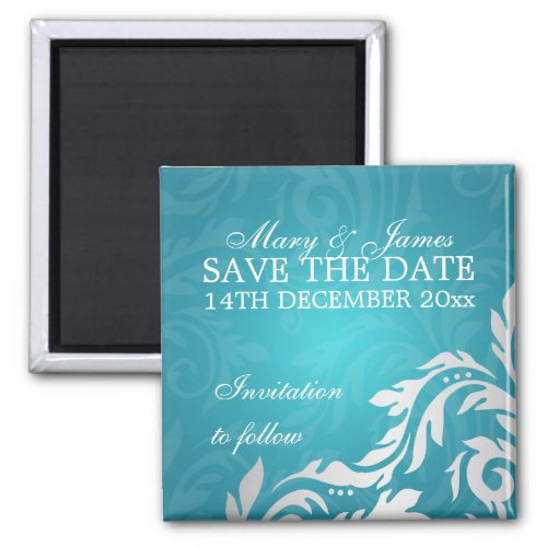 Elegant Save The Date Swirly Flourish Aqua Blue Magnet