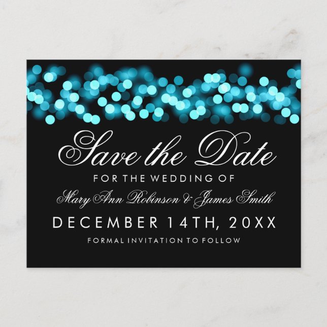 Elegant Save The Date Turquoise Hollywood Glam Announcement Postcard (Front)