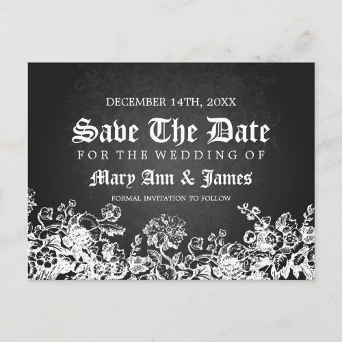 Elegant Save The Date Victorian Flourish Black Announcement Postcard